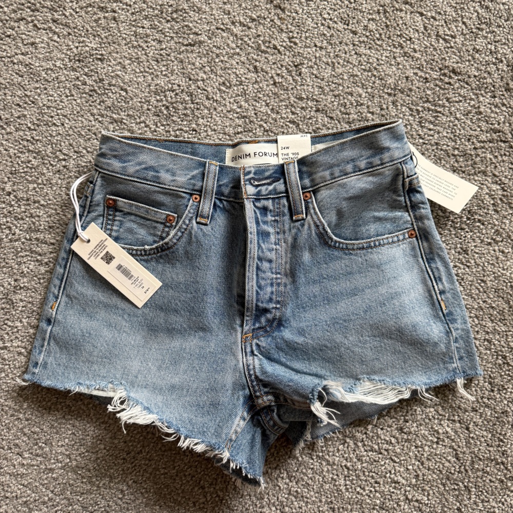 Aritzia Light Blue Frayed Denim Cutoff Shorts - NWT